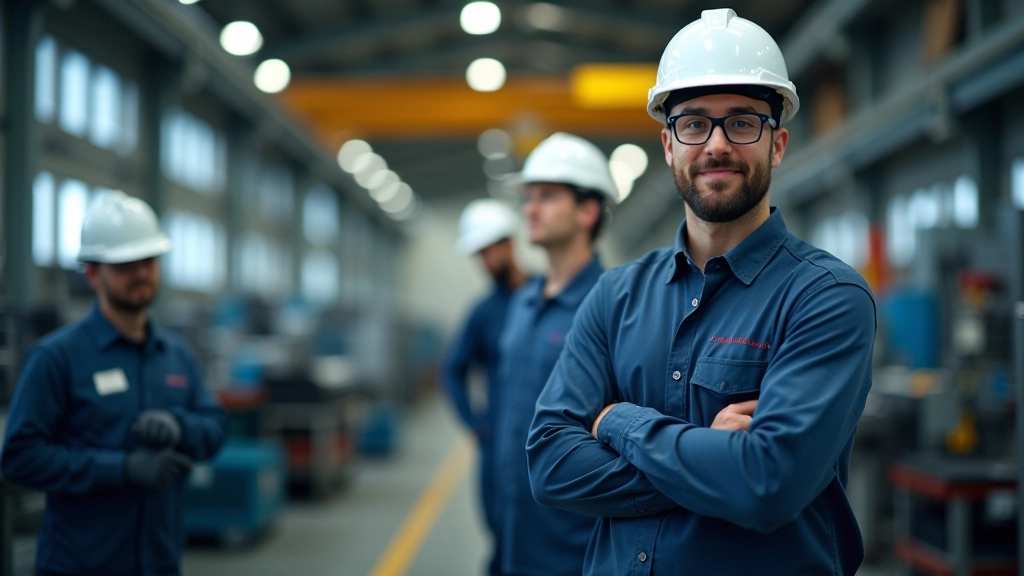 Pracovníci v průmyslové zóně pracující s moderní technologií a výrobním zařízením
