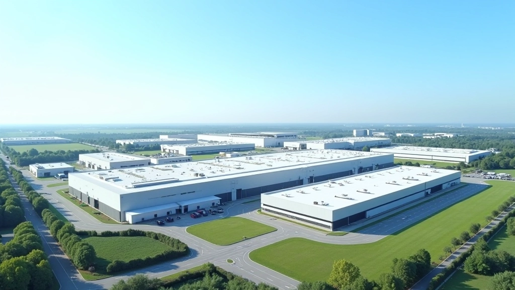Moderní průmyslový park s budovami a infrastrukturou v České republice